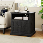 MUUEGM End Table Set of 2 Large Side Table 24" Farmhouse Nightstands with Charging Station Wood Bedside Night Stands with Adjustable Storage Shelf for Living Room, Bedroom