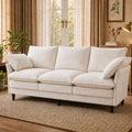 KYJ 69” Small Sofa, Cloud 3-Seat Love Seat, Small Couch for Living Room | 3 Layer Cushion, Washable Pillow, Deep Seat, Chenille Fabric, Raised Leg, Curved Armrest, In a Box for Small Spaces, Beige