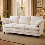 KYJ 69” Small Sofa, Cloud 3-Seat Love Seat, Small Couch for Living Room | 3 Layer Cushion, Washable Pillow, Deep Seat, Chenille Fabric, Raised Leg, Curved Armrest, In a Box for Small Spaces, Beige