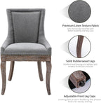Modern Dining Chairs Set of 2, Fabric Upholstered High Back Chairs with Nailhead Trim and Curved Solid Wood Legs, Sillas de Comedor Accent Chairs for Dining Room, Gray