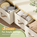 Shoe Bench, 43.3" Storage Bench, Entryway Bench with Cushion Seat | Natural Bamboo Bench with Storage, Easy Assembly, End of Bench with Drawers, Storage Organizer for Bedroom/Entryway/Closet