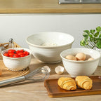 Hasense Mixing Bowls, Ceramic Serving Dishes for Cooking, Baking, Prepping, Nesting Bowls for Salads, Fruit, Popcorn, 2.1/1.5/1.0 Qt, Dishwasher & Microwave Safe, Clay-Infused White