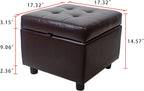 H&B Luxuries Tufted Leather Square Flip Top Storage Ottoman Cube Foot Rest (Brown with Storage)