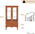 52" Lighted Accent Curio Cabinet, 3-Tier Antique Storage Cabinet with Tempered Glass Adjustable Shelves & Drawer, Acrylic Pane, Light Blub Included, China Display Case for Living Room (Dark Oak)