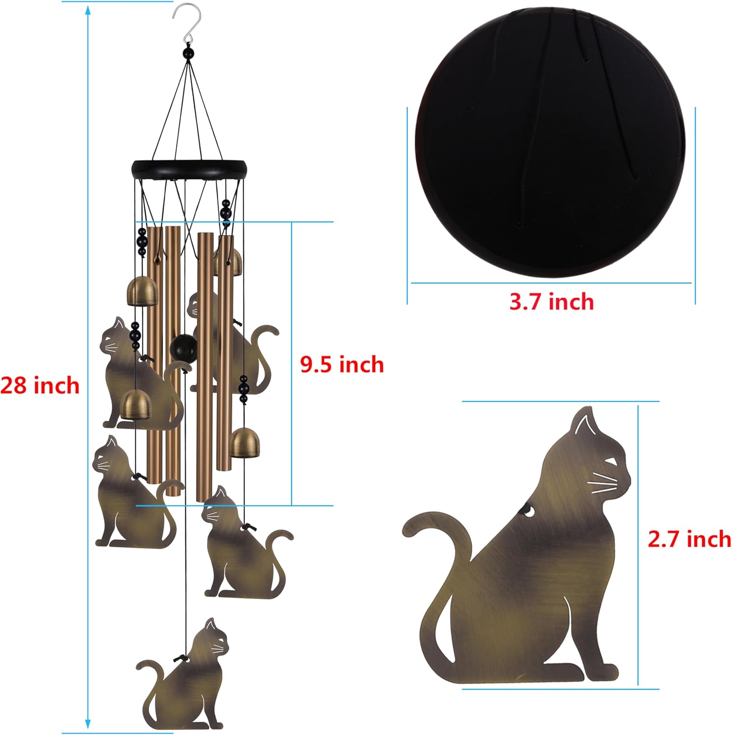 Garden Cat Wind Chimes Outdoor Indoor Decor - with 4 Tubes 4 Bells 5 Cats Wind Chime, Mobile Romantic Cat Wind Catcher, Cats Windchimes for Home, Mom Gifts, Balcony, Tree, Festival, Garden Decoration