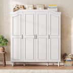 71" H Arched Armoire Wardrobe Closet with 4 Doors, Wooden, White | Large Capacity Wardrobe Cabinet with 2 Hanging Rods and 8 Shelves,Freestanding Armoire Storage Cabinet for Bedroom,Cloak Room