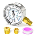 MEANLIN MEASURE 0~200Psi Dry Pressure Gauge Stainless Steel 1/4" NPT 2" FACE DIAL Waterproof for Air Compressor Air Regulator Water Filter Lower Mount, with 1/2" NPT and 3/8" NPT Hex Bushing