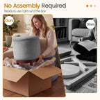 Giantex Round Ottoman with Storage, 360° Swivel Velvet Vanity Stool with Removable Lid, Wood Frame & Legs, Ottoman Foot Rest for Living Room, Bedroom, Makeup Room No Assembly (Gray & Walnut)