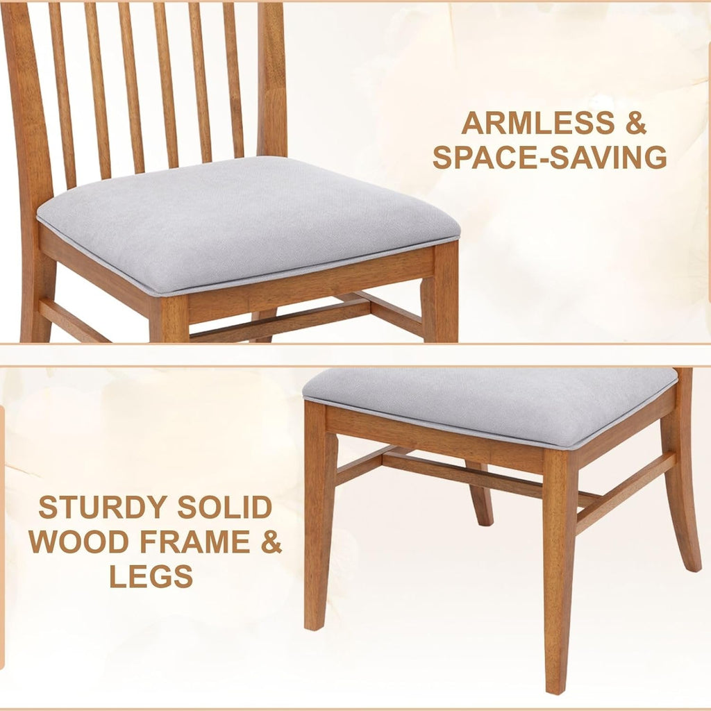 Wood Dining Chairs Set of 2, Upholstered Farmhouse Dining Room Chair, Chenille Armless Side Chair with Solid Rubberwood Legs, Rustic Wooden Kitchen Chair for Kitchen/Living Room, Grey
