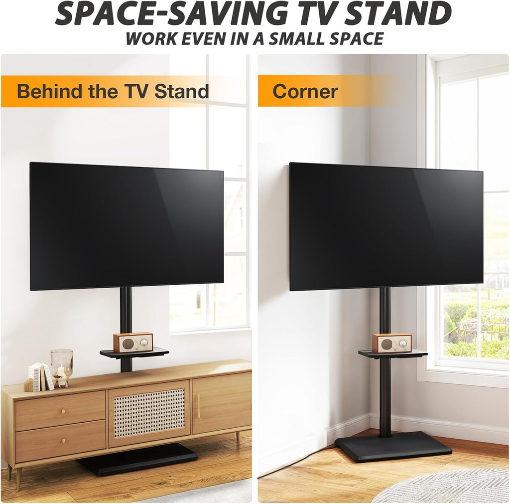 TVON Floor TV Stand with Power Outlet for 32-65 inch TVs up to 88 lbs | Swivel TV Mount Stand with Height Adjustment and Safety Wood Base for Bedroom, Office, Corner, Max VESA 400x400mm, Black