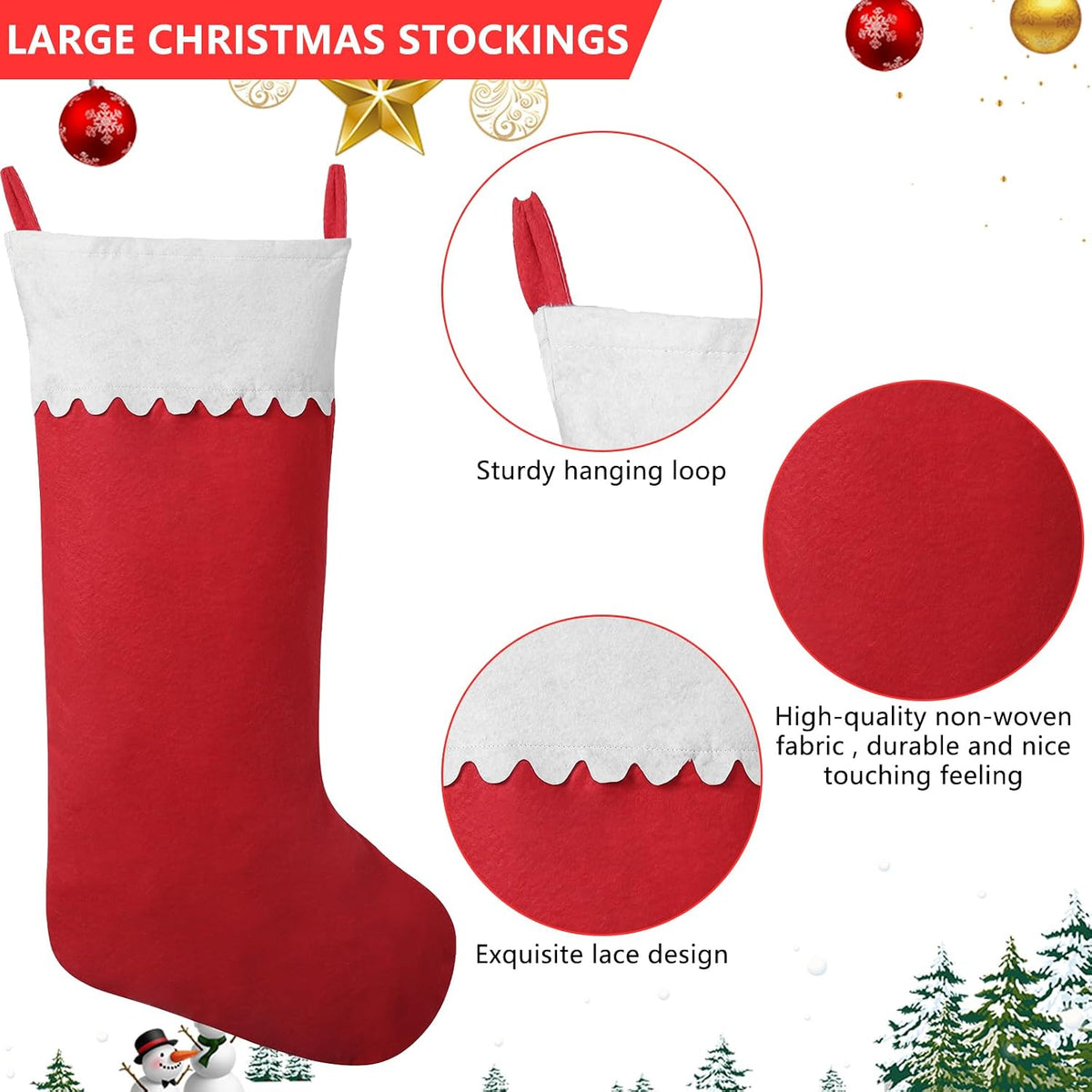 2 Pack Jumbo Felt Christmas Stockings, 38 Inches Large Red and White Felt Christmas Stockings for Xmas Tree Fireplace Hanging Decor and Holiday Party Family Home Decorations