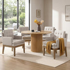Linen Fabric Dining Chairs Set of 2, Upholstered Tufted Kitchen Room Chairs with Arms, Cozy Farmhouse Solid Wood Accent Side Chair for Dining/Living Room, Removable Cushion, Light Grey