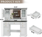 Xixini 43.3" Farmhouse Vanity Desk with LED Mirror, RGB Cabinets, White
