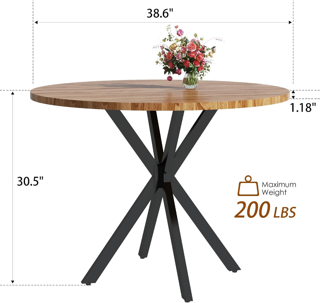DKLGG Walnut Round Dining Table, Mid-Century Modern Round Dining Table for 4-6 Person, 39" Coffee Table with Metal Black Legs for Cafe/Bar Kitchen Dining Office, Save Space (Only Table)