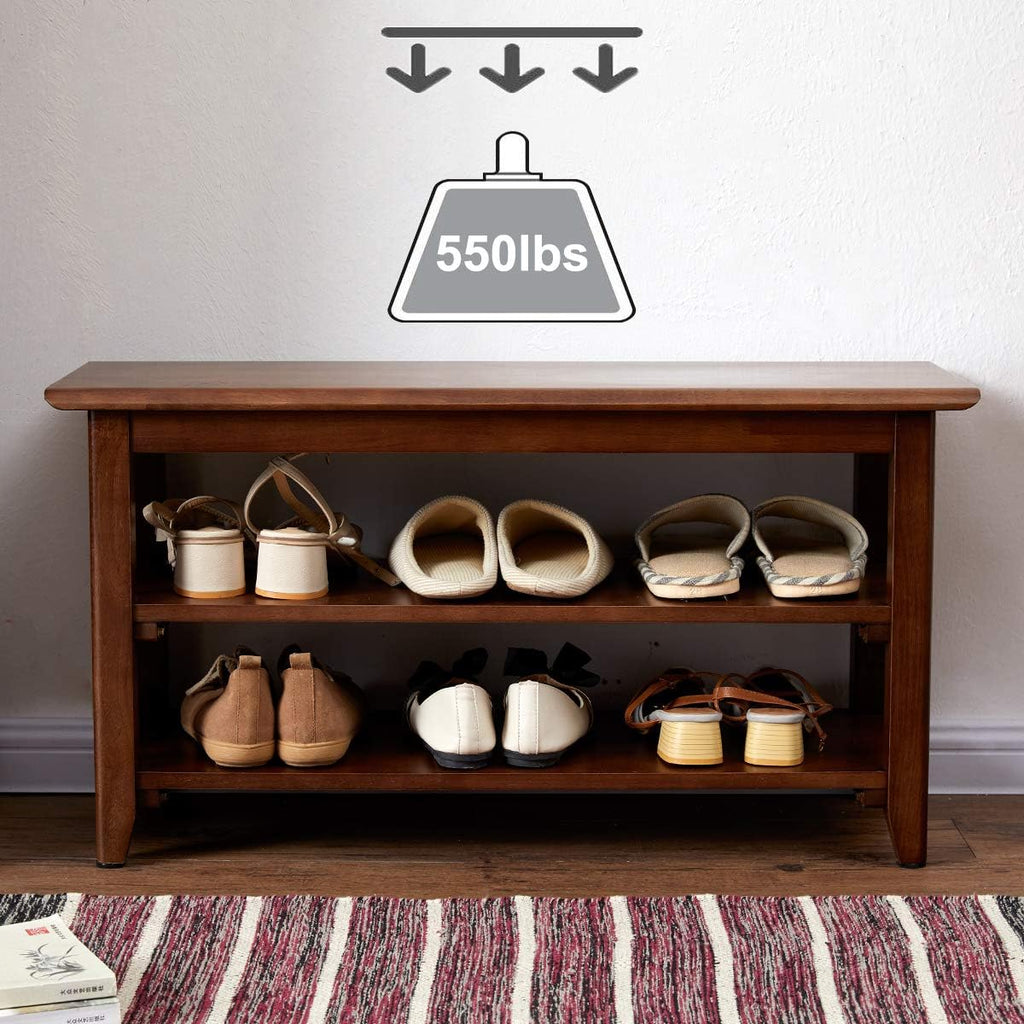 XKZG Shoe Rack Bench Wooden Shoe Storage Bench Entryway Bench, Brown, 23.6" | Rubber wood, Shoe Bench for Entryway, Living Room, Bedroom, Balcony, 23.6"W x 11.8"D x 16.5"H