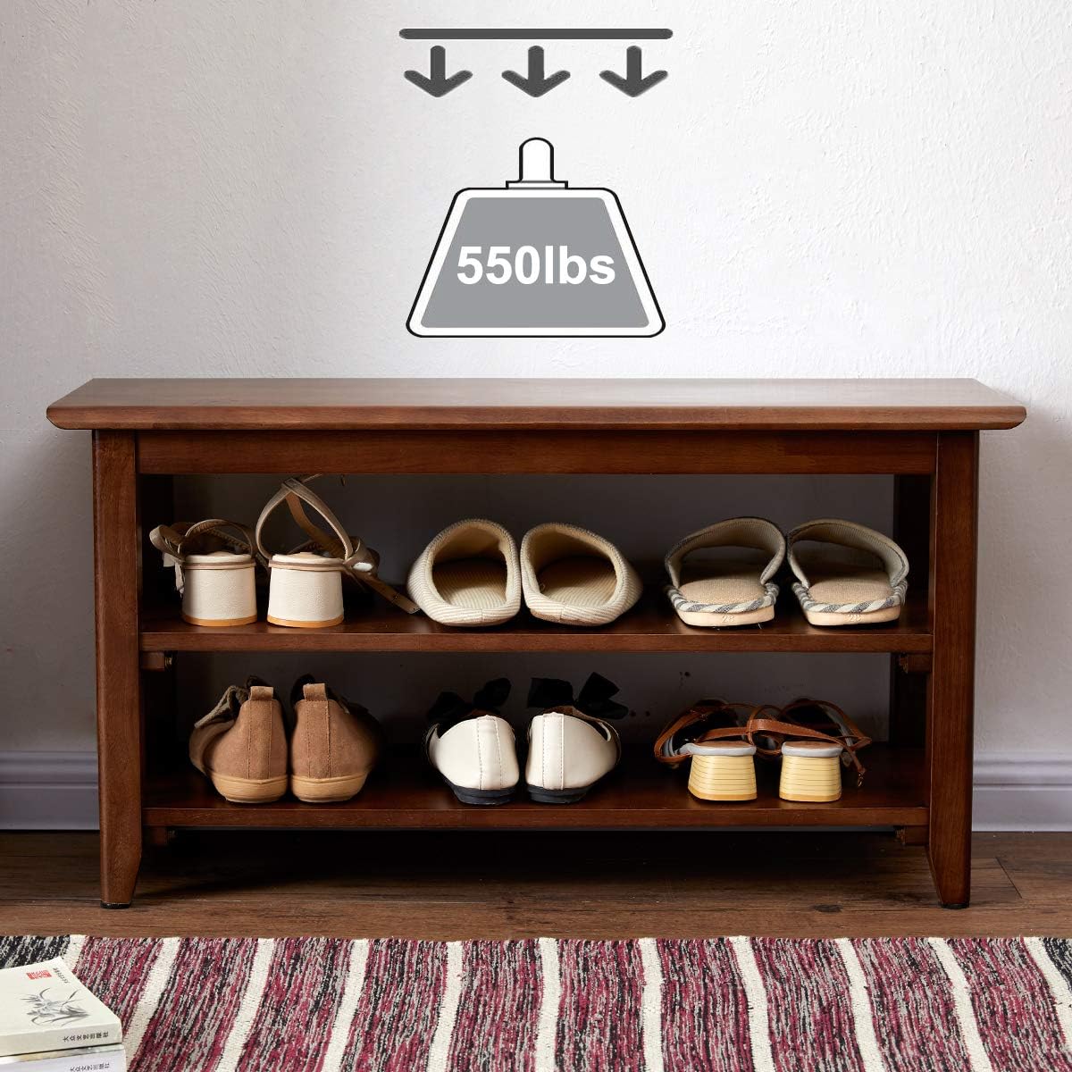 XKZG Shoe Rack Bench Wooden Shoe Storage Bench Rustic Solid Wood Entryway Bench (Brown,31.5")