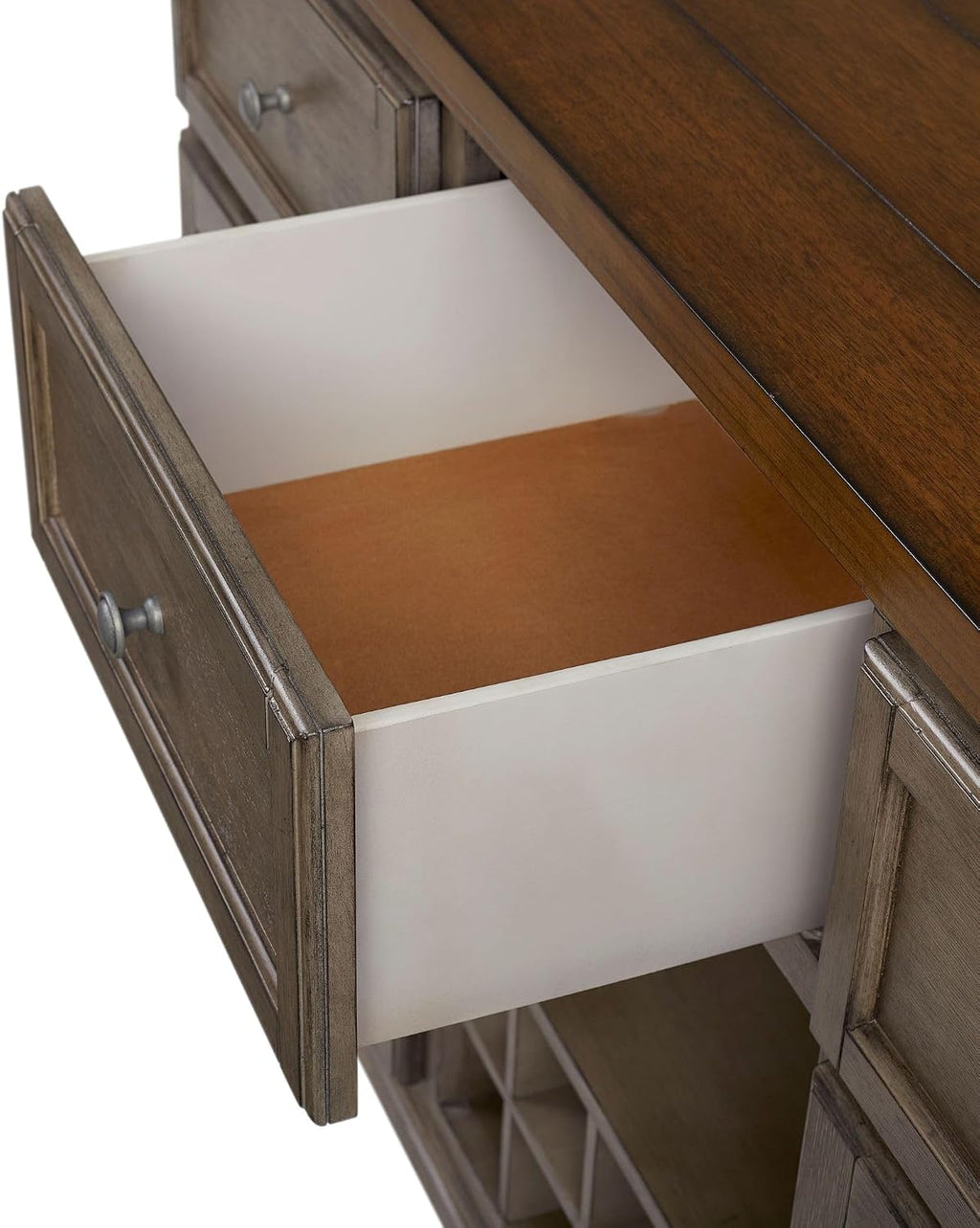 Rustic Two Tone Server with Powerpack Gray Solid Wood MDF | Includes powerpack for integrated lighting and storage