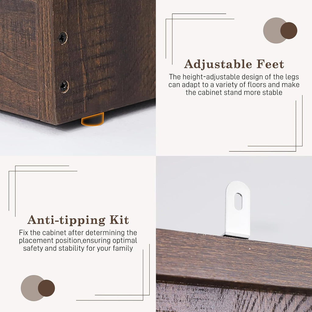 Farmhouse 2 Doors Armoire Wardrobe Closet w/ Folding Sliding Barn Door and Lights, LED Armoire Closet w/Drawers for Bedroom, Freestanding Wooden Wardrobe Storage Closet w/Hanging Rod,Rustic Brown