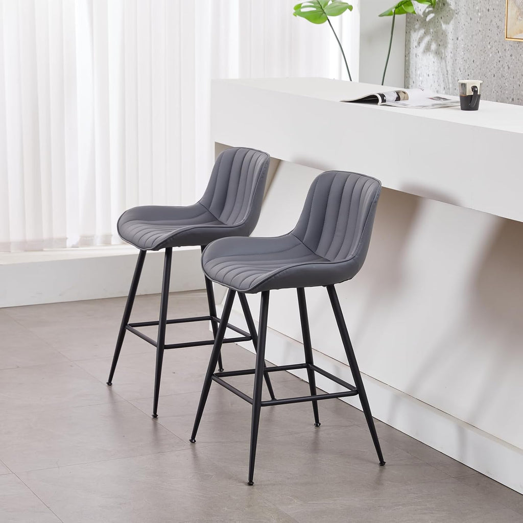 Sidanli Counter Height Barstools Set of 2, Counter Height Chairs with Backrest, Faux Leather, Metal Legs, 24 Inch Height Bar stools for Kitchen, Dining Room, Gray