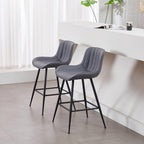 Sidanli Counter Height Barstools Set of 2, Counter Height Chairs with Backrest, Faux Leather, Metal Legs, 24 Inch Height Bar stools for Kitchen, Dining Room, Gray