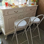 QQXX Folding Bar Stool with Footrest,Leather Padded Folding Kitchen Stool,Portable Counter Height Foldable Stool Tall Bar Stools for Outdoor Kitchen Shop Cafe(1 Pc, White Seat Height 29.5")