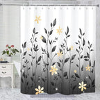 Eucalyptus Shower Curtain, Ombre Floral Leaves Plant Washable Fabric Bath Decor with 12 Hooks 72x72 inches, Black