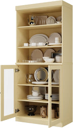 Palace Imports 100% Solid Wood Kitchen Pantry w/ 2 Glass Doors, Yellow, 32" w x 71.5" h, Renewable Eco-Friendly Pine, Made in Brazil