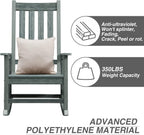 Oversized Outdoor Rocking Chair, HDPE 350lbs Heavy Duty Porch Rocker with High Back, All Weather Resistant Patio Rocking Chair for Lawn, Garden & Deck (Grey)