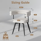 AODAILIHB 360° Swivel Boucle Dining Chairs Set of 2,Modern Upholstered Kitchen Chair with Curved Backrest,Armless Dining Chairs with Metal Legs for Dining Room, Vanity, Living Room, White