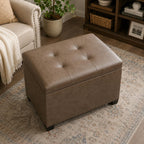 Homebeez 22" Storage Ottoman Coffee Table with Flip Top Tray, Tufted Faux Leather Footrest Stool with Nailhead Trim, Large Foot Rest for Living Room, Taupe Brown