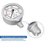 MEASUREMAN Fully Stainless Steel Hydraulic Glycerin Filled Pressure Gauge, 2-1/2" Dial Size,0-15000psi/bar,1/4" NPT Lower Mount