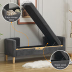 65.35" Storage Bench, Corduroy Upholstered End of Bed Bench with Bolster Pillows, Modern Storage Bench with Natural-Patterned Wooden Legs, Comfy Entryway Bench for Entryway (Charcoal)