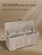DINZI LVJ Storage Chest, Wooden Toy Box, Greige 50.0" L | Extra Large Storage Bench, 2 Soft-close Hinges, Finger-safe Flip-Top Lid, Easy Assembly, Farmhouse Trunk, Living Room/Bedroom