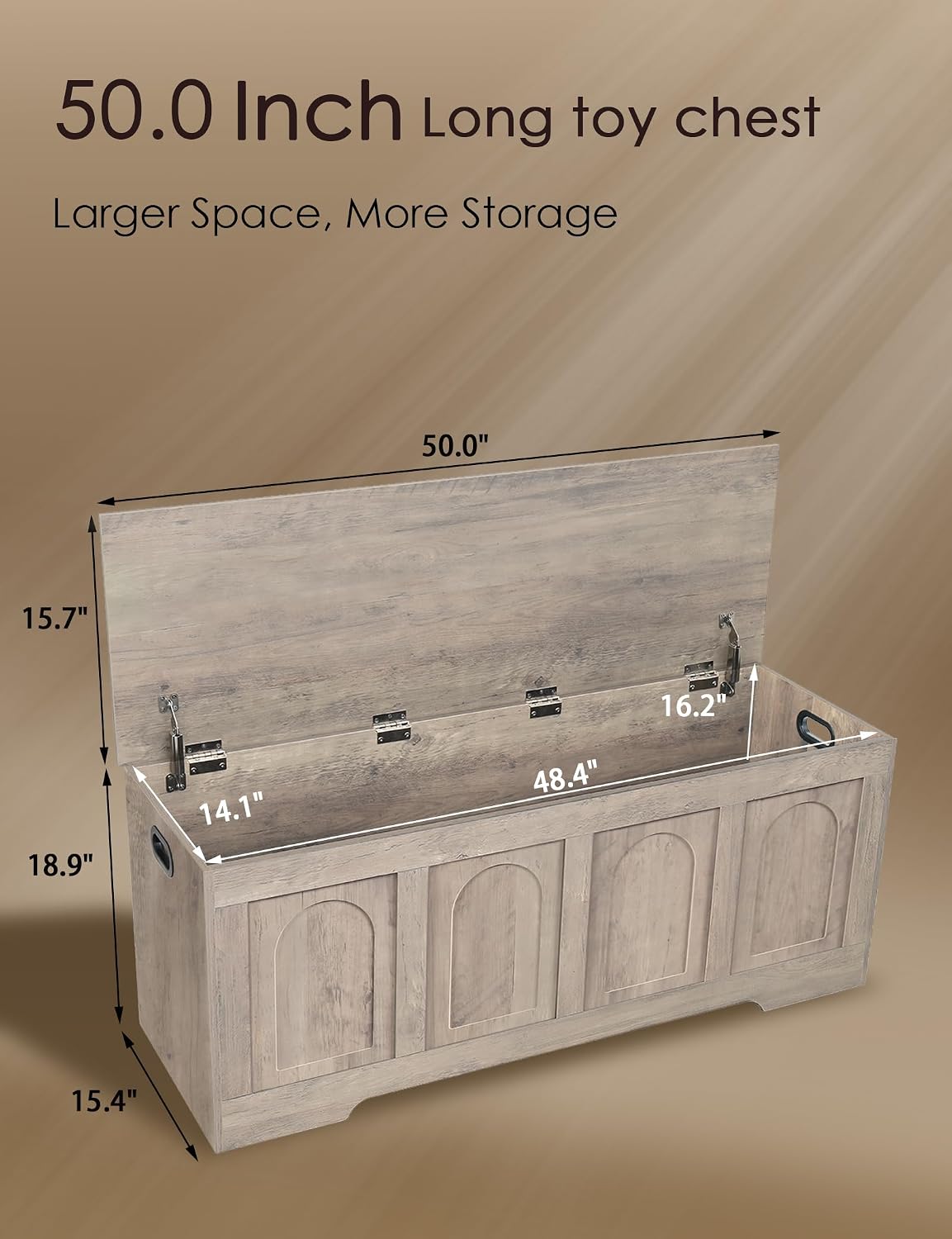DINZI LVJ Storage Chest, Wooden Toy Box, Greige 50.0" L | Extra Large Storage Bench, 2 Soft-close Hinges, Finger-safe Flip-Top Lid, Easy Assembly, Farmhouse Trunk, Living Room/Bedroom