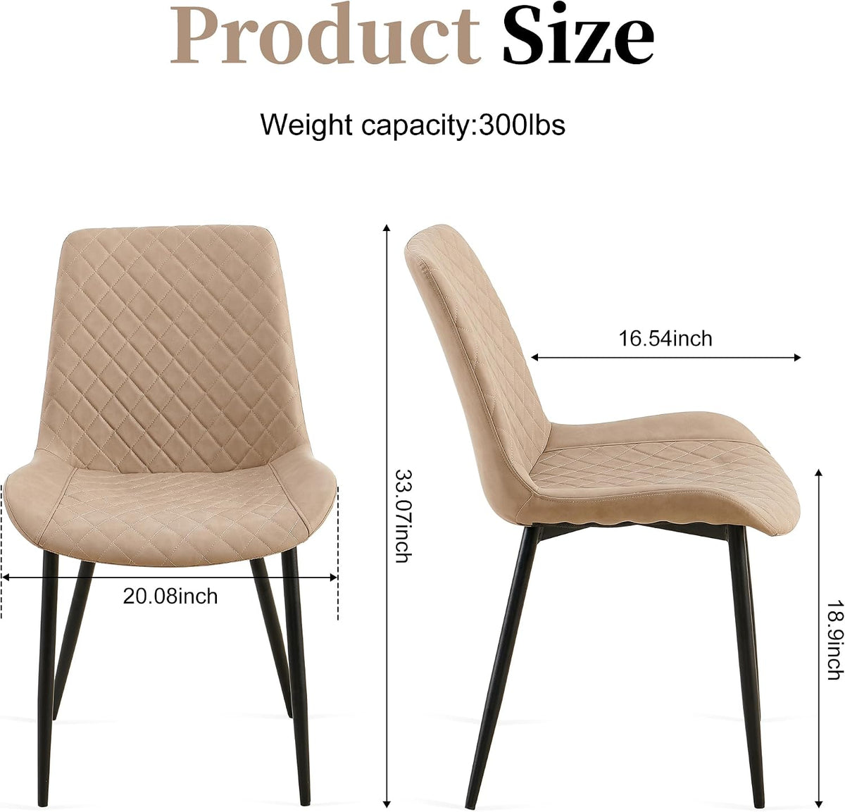 Dining Chairs Set of 4, Modern Upholstered Faux Leather Dining Room Chairs with Diamond Quilted Cushion, Sturdy Metal Legs, Easy Assembly (4 Chairs, Beige)