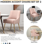 Modern Dining Chairs, Velvet Upholstered Dining Room Chairs with Gold Legs,Tufted Accent Chair Set of 2 for Reception Room Living Room Study Room(Pink)