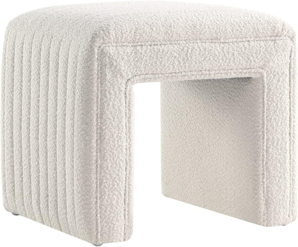 Get Set Style Vanity Stool Chair, Fully Assembled Modern Boucle Ottoman Footstool with Wooden Legs, Multifunctional Upholstered Sofa Bench Extra Seat for Makeup Room Living Room Entryway Office, White