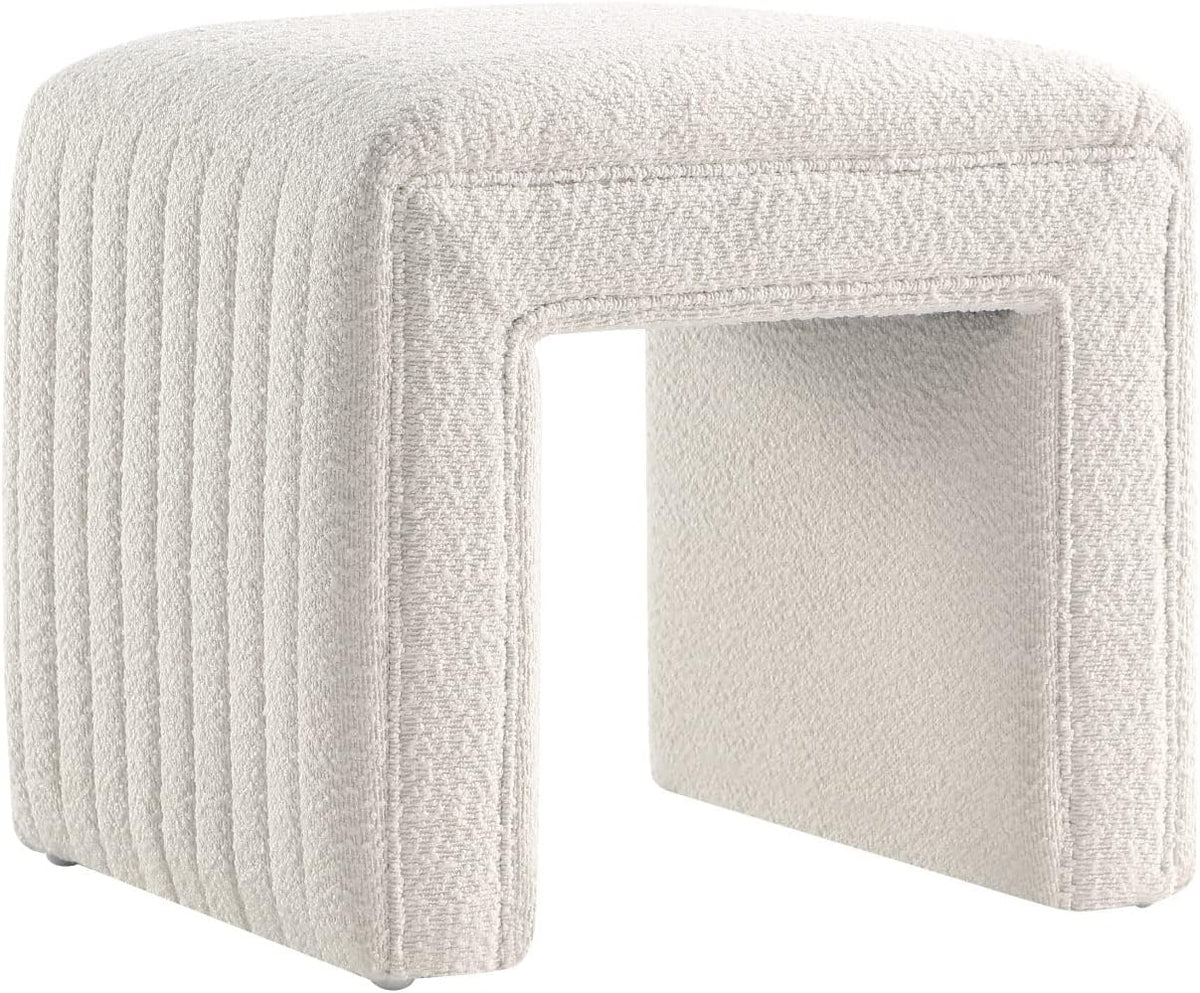 Get Set Style Vanity Stool Chair, Fully Assembled Modern Boucle Ottoman Footstool with Wooden Legs, Multifunctional Upholstered Sofa Bench Extra Seat for Makeup Room Living Room Entryway Office, White