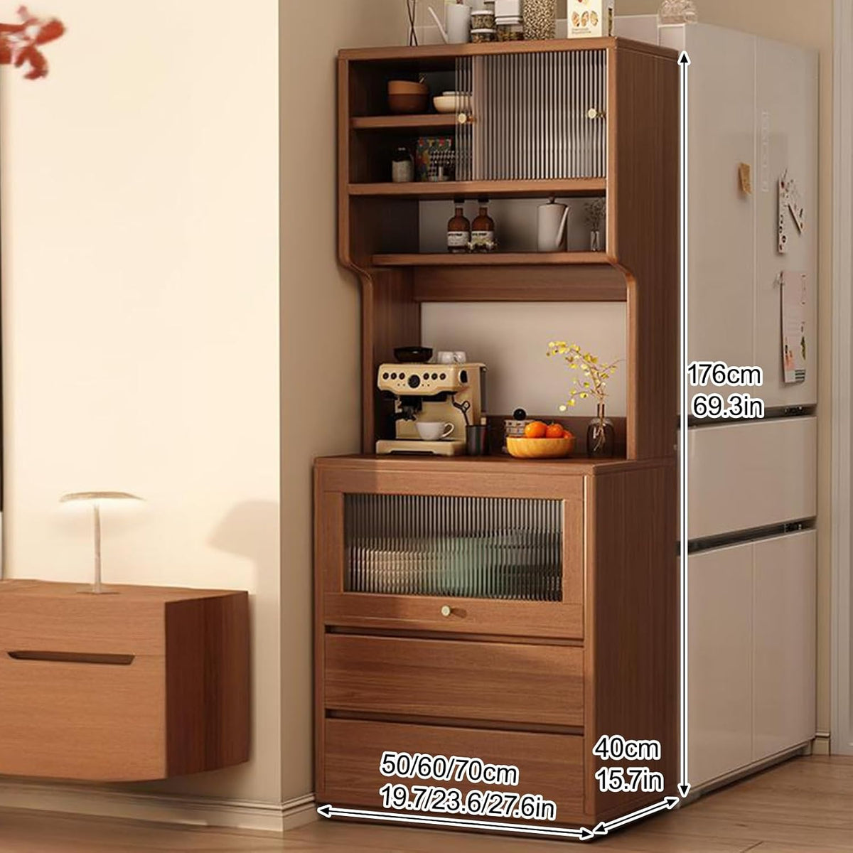 Kitchen Pantry Cabinet, Pantry Storage Cabinet with Doors and Shelves, Tall Storage Cabinet, Coffee Bar Workstation, for Dining Room, Living Room(Brown,50cm/19.7in)
