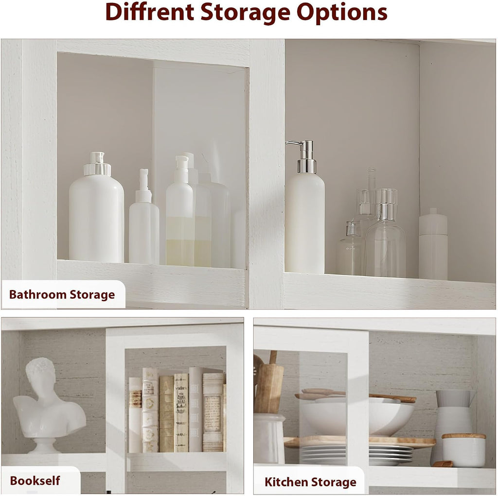 Farmhouse Kitchen Pantry Storage Cabinet, 70.5" Tall Wood Cupboard with 4 Doors and Adjustable Shelves, Rustic White Freestanding Organizer for Kitchen, Dining Room, White