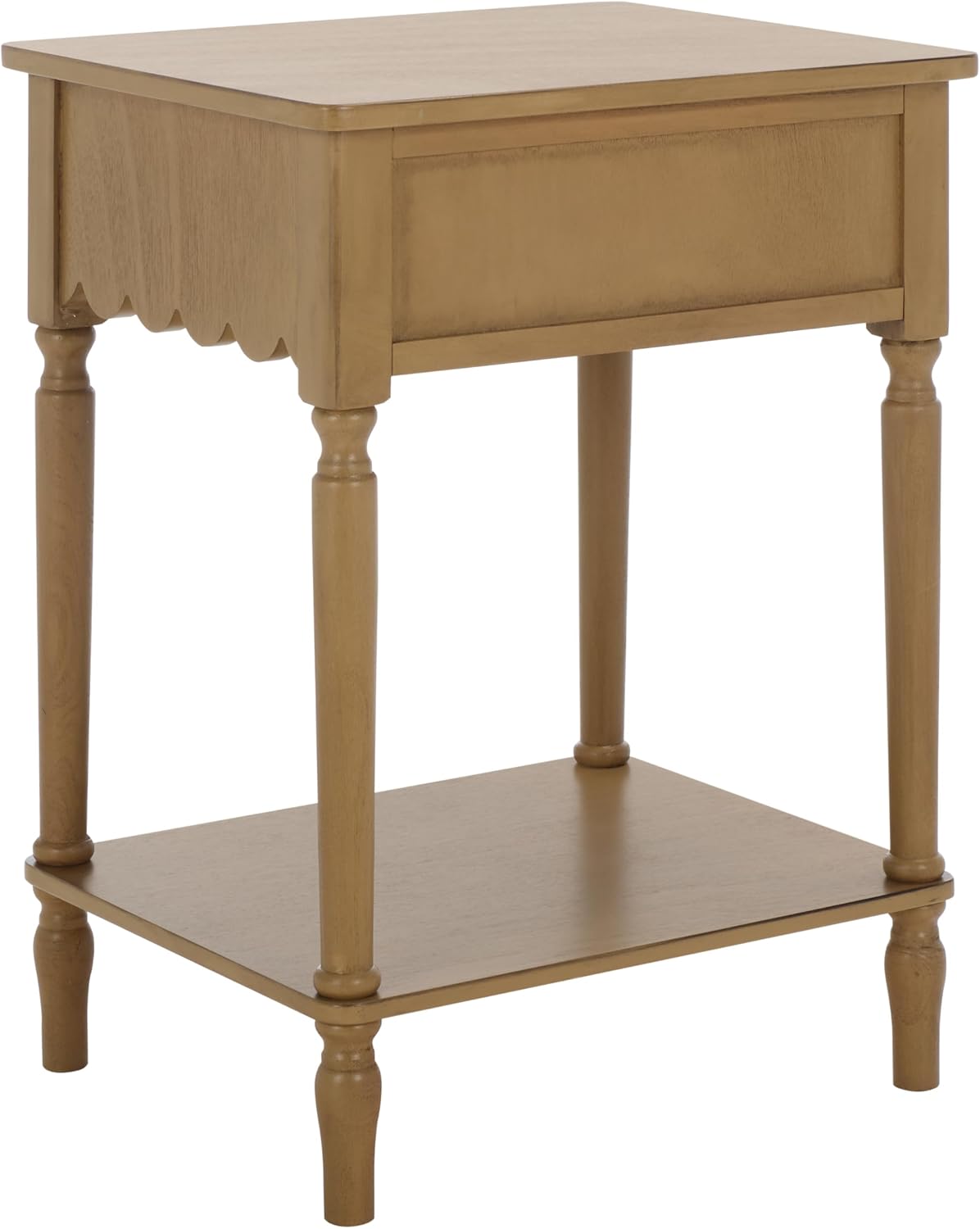 SAFAVIEH Home Collection – Haven Desert Brown Accent Table with Drawer & Shelf, Scalloped Apron Detail, Traditional Side Nightstand (ACC5724C)