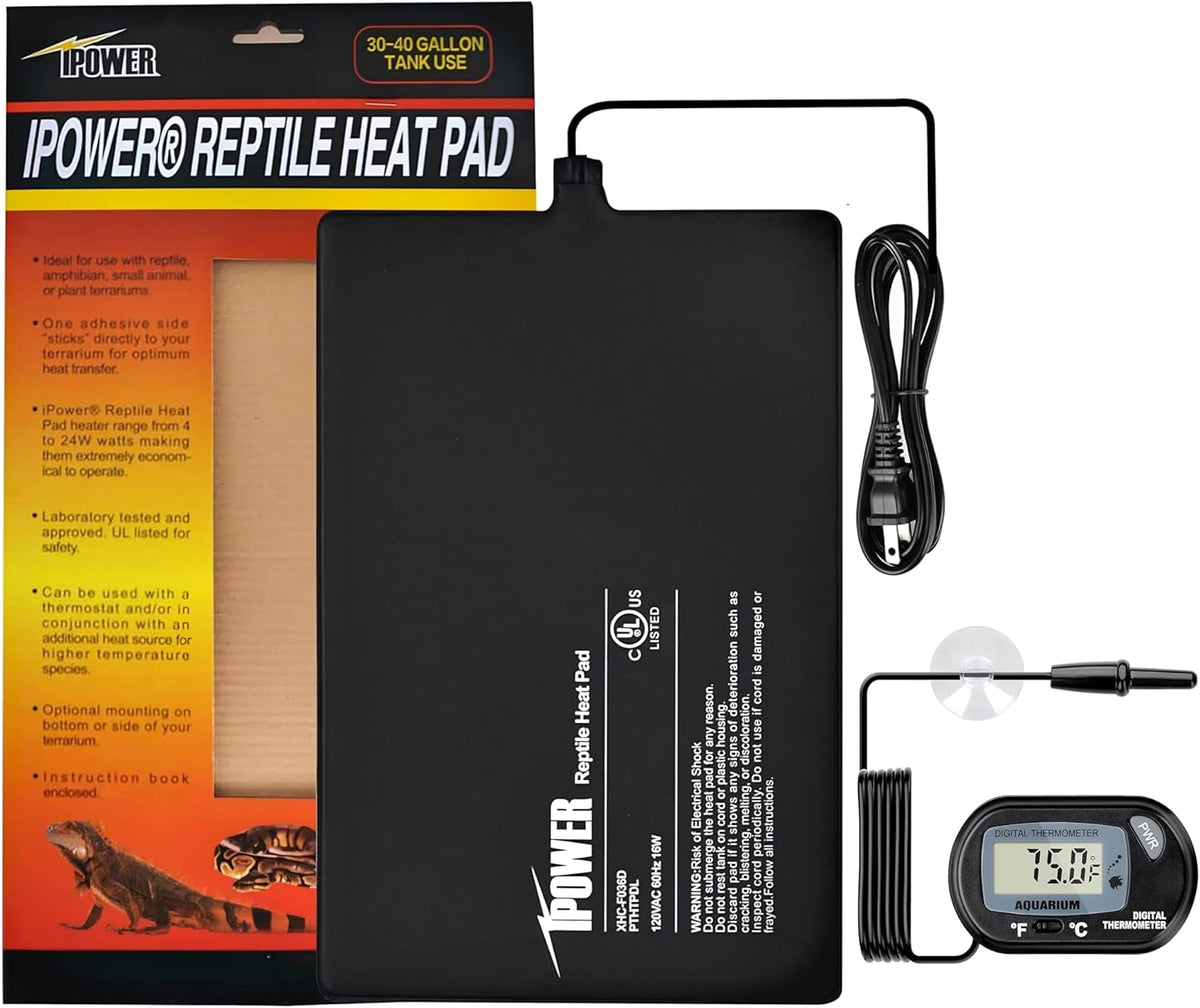 iPower 8 by 12-Inch 16W Reptile Heat Mat, LCD Digital Aquarium Thermometer, Under Tank Warmer Terrarium Heat Pad for Turtles Lizards Frogs and Other Small Animals, Multi Sizes