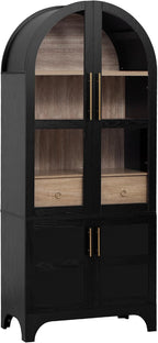 71" Tall Arched Pantry Cabinet with Glass Doors and Adjustable Shelves, Farmhouse Arched Pantry Cabinet with Drawer for Kitchen, Dining Room, Living Room, Bathroom, Black