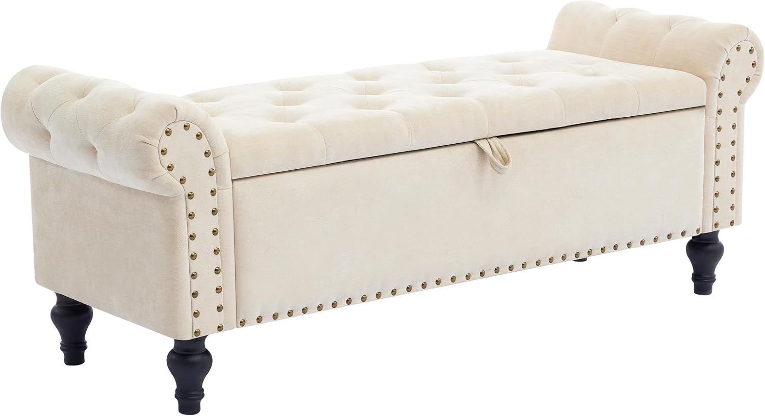 51" Storage Bench for Bedroom, Upholstered Ottoman Bench, Chenille Beige | End of Bed Bench for Bedroom, Window Benches for Living Room, Entryway, Ottoman with Large Storage Space, Pet Friendly
