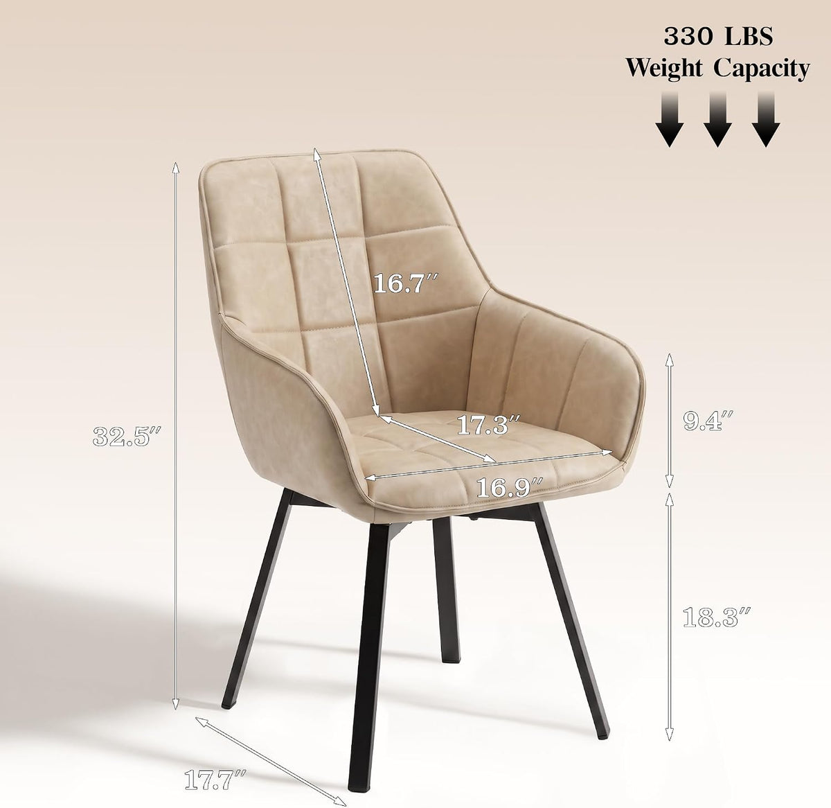 TUKAILAi Swivel Dining Chairs Set of 4, Faux Leather Dining Chairs with Arms & Metal Legs, Upholstered Mid Century Rotatable Kitchen Chairs for Living Room Bedroom Kitchen Restaurant (Cream)