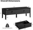 Furniway Black Fluted Shoe Bench with 2 Drawers, Entryway Storage Bench with Thick Padded Cushion Seat, Open Bottom Shoe Storage Shelf for Hallway, Living Room, Bedroom, 47.2" W