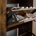 Shoe Cabinet with 2 Flip Drawers Set of 2, Farmhouse Shoe Storage for Entryway, Wooden Shoe Organizer Cabinet with Adjustable Shelves, Hidden Slim Shoe Cabinet for Hallway, Living Room, Brown
