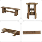 LITTLE TREE 59" Solid Wood Bench, Farmhouse Entryway Bench, Long Retro Bench for End of Bed, Dining Room, Entryway, Hallway, Living Room, Bedroom, Kitchen, Sturdy Frame Design, Rustic Brown