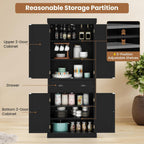 Giantex Pantry Organizers and Storage, 72" Tall Kitchen Cabinet with 2-Door Cabinets & Drawer, Buffet Sideboard w/Adjustable Shelves, Wooden Freestanding Cupboard for Dining Room Living Room (Black)