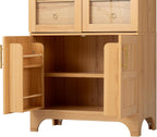 71" Tall Arched Kitchen Pantry Cabinet with Door Shelves, Farmhouse Kitchen Storage Cabinet with Open & Adjustable Shelves, Hidden Drawer & Glass Door, Cupboard for Kitchen, Dining Room, Natural